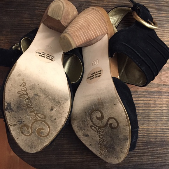 Seychelles black velvet open toe heels sz 6 - Picture 5 of 6